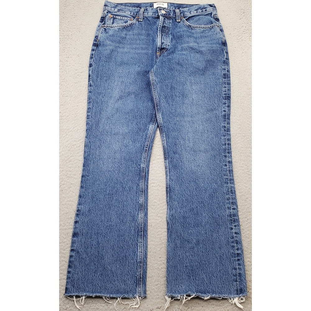 AGOLDE Jeans Womens 29 Blue Denim Medium Wash Frayed Hem Button Fly Straight Leg